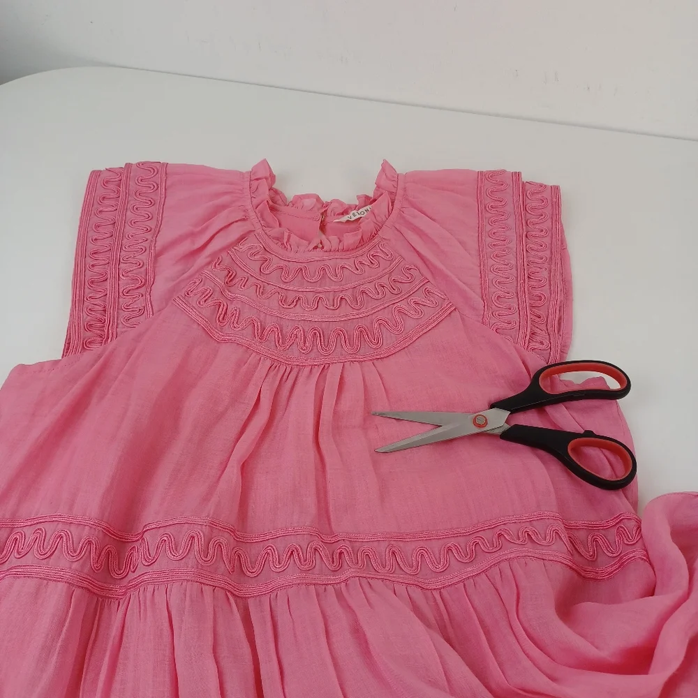 Veronica Beard Keely Tiered Mini Dress Size 4 Women Preppy Ramie In Dark Peony
